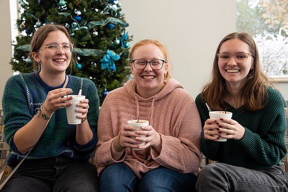 Students at Center Square enjoy some hot chocolate.