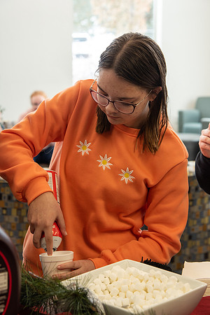 Students at Center Square enjoy some hot chocolate.