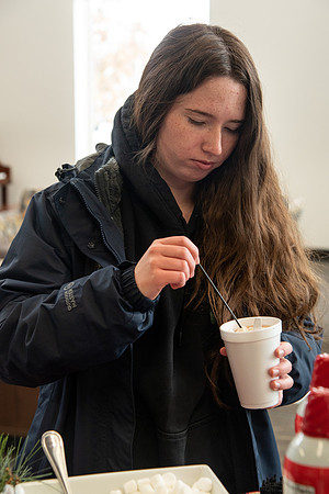 Students at Center Square enjoy some hot chocolate.
