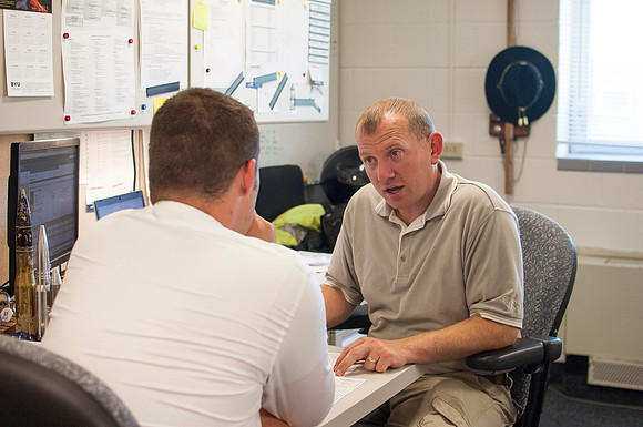 Mr. Grover talks with a potential candidate about the ROTC and what it has to offer young students at BYU-Idaho.
