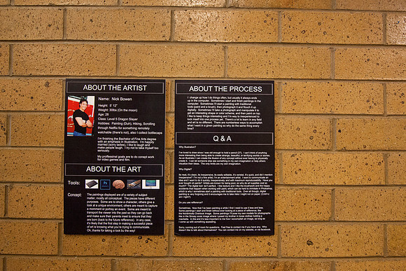 Nick Bowen, a student at BYU-Idaho, has his work shown on display in the Snow Building.