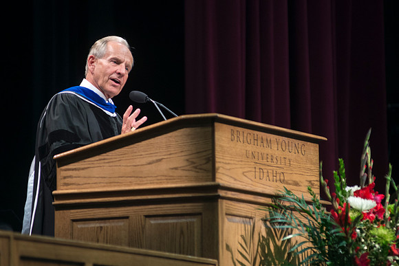 Elder W. Craig Zwick speaks to graduates during the College of Business and Communication Convocation.