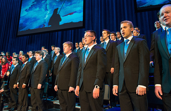 The Brigham Young University-Idaho Choir and Orchestra perform in the Patriots and Pioneers concert, with guest appearance by the Dallas Brass.