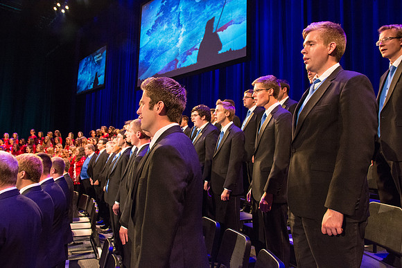 The Brigham Young University-Idaho Choir and Orchestra perform in the Patriots and Pioneers concert, with guest appearance by the Dallas Brass.