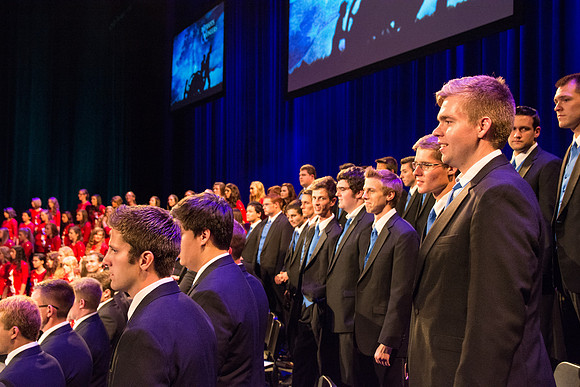 The Brigham Young University-Idaho Choir and Orchestra perform in the Patriots and Pioneers concert, with guest appearance by the Dallas Brass.