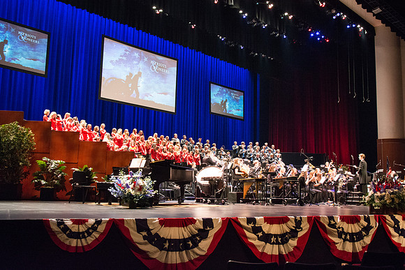 The Brigham Young University-Idaho Choir and Orchestra perform in the Patriots and Pioneers concert, with guest appearance by the Dallas Brass.