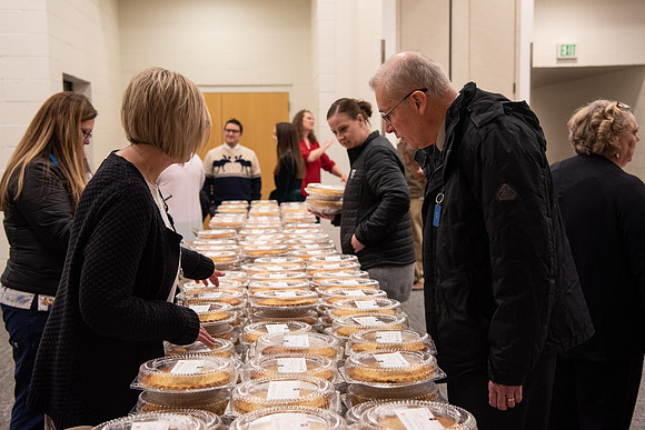 BYU-Idaho Employees enjoy a Christmas gathering in the Taylor Building.
