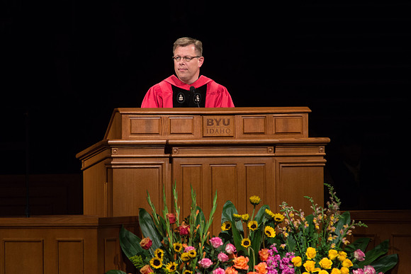 BYU-Idaho President, Clark Gilbert, speaks at graduation commencement ceremony.