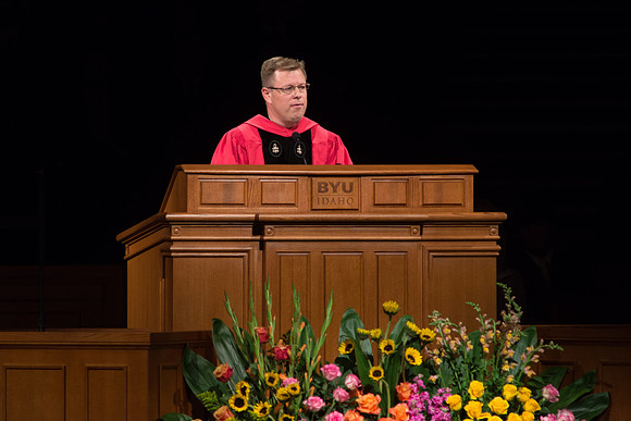 BYU-Idaho President, Clark Gilbert, speaks at graduation commencement ceremony.