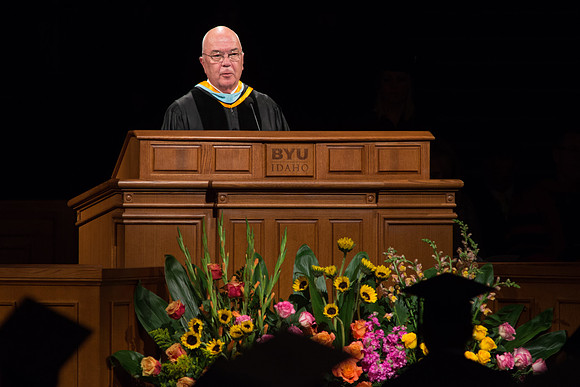 Fenton L. Broadhead, Academic Vice President, speaks at graduation commencement ceremony.