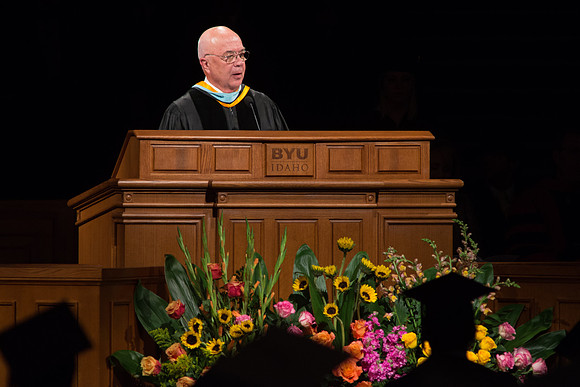 Fenton L. Broadhead, Academic Vice President, speaks at graduation commencement ceremony.