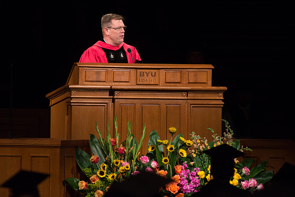 BYU-Idaho President, Clark Gilbert, speaks at graduation commencement ceremony.