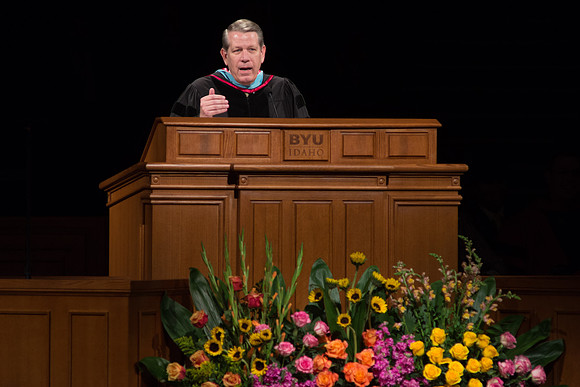 Elder Donald L. Hallstrom, Presdiency of the Seventy, speaks at graduation commencement ceremony.