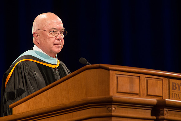 Fenton L. Broadhead, Academic Vice President, speaks at graduation convocation.
