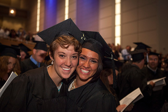 Students gather in the I-Center before Commencement begins.