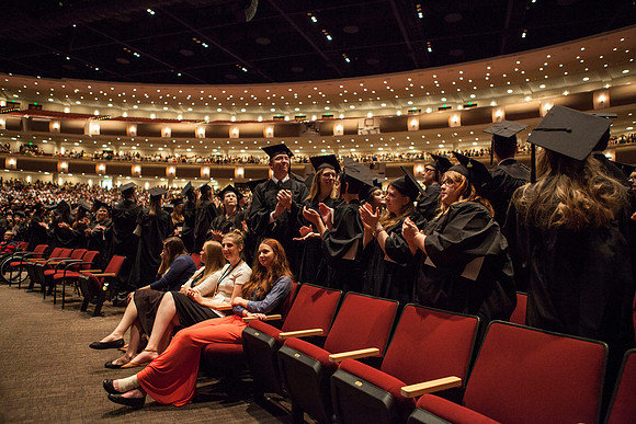 Graduates give thanks to their families for supporting them through their college experience at BYU-Idaho. Photo by Tyler Rickenbach