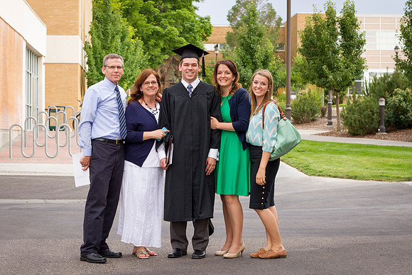 Graduates gather on the BYU-Idaho campus with their family outside, after the Commencement Ceremony in the I-Center. Photo by Tyler Rickenbach