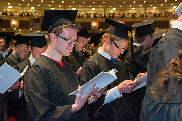 Brigham Young University-Idaho graduates at Commencement ceremony. Photo by Ryan Chase