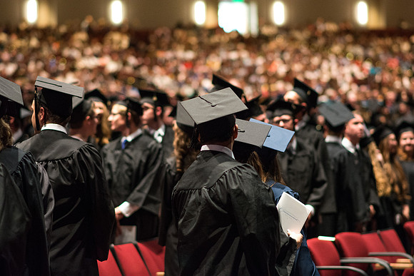 Brigham Young University-Idaho graduates at Commencement ceremony. Photo by Ryan Chase