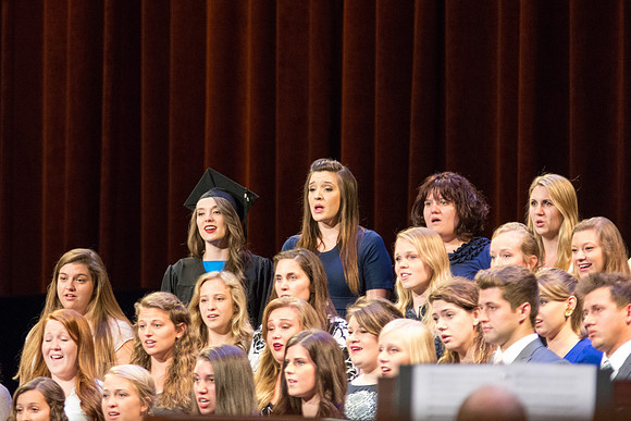 A choir performs at Graduation.
