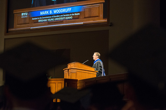Mark B. Woodruff speaks at Brigham Young University-Idaho Convocation. Photo by Ryan Chase