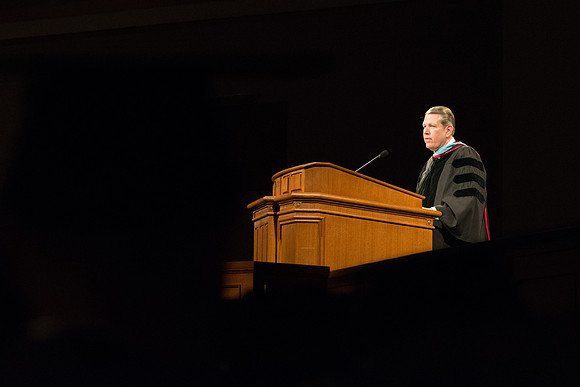 Elder Donald L. Hallstrom, of the Presidency of the Seventy, speaks at convocation. Photo by Ryan Chase.