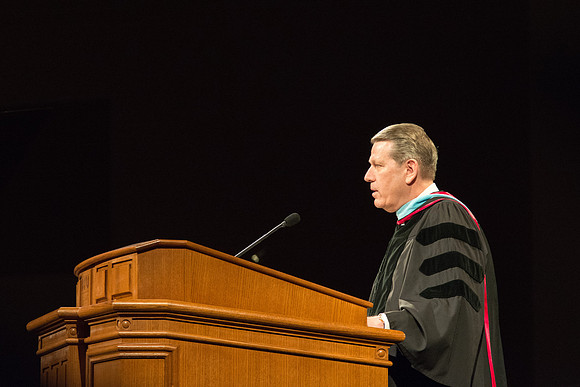 Elder Donald L. Hallstrom, of the Presidency of the Seventy, speaks at convocation. Photo by Ryan Chase.