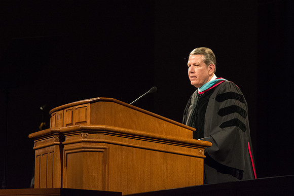 Elder Donald L. Hallstrom, of the Presidency of the Seventy, speaks at convocation. Photo by Ryan Chase.