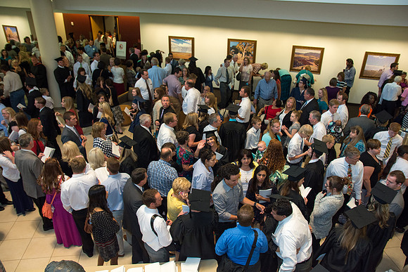 Graduates with their families at Brigham Young University-Idaho.