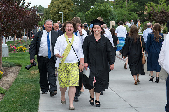 Graduates with their families at Brigham Young University-Idaho.