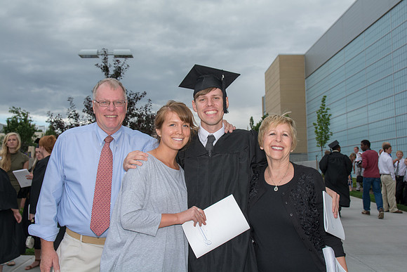 Graduates with their families at Brigham Young University-Idaho.