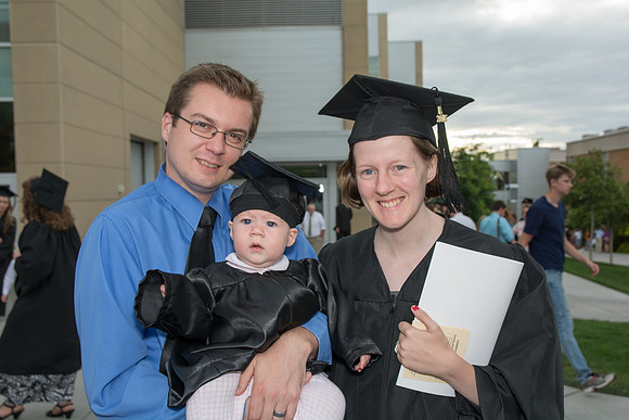 Graduates with their families at Brigham Young University-Idaho.