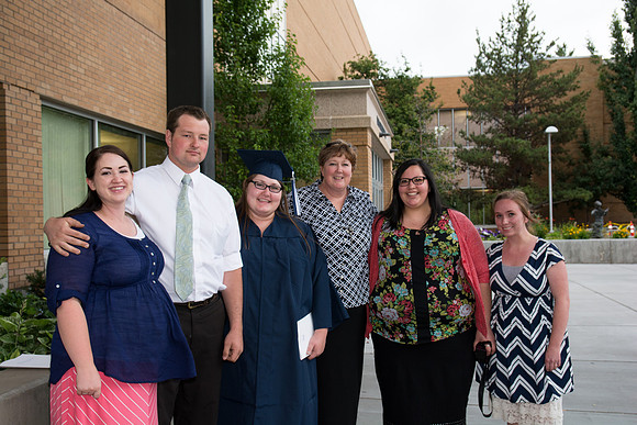 Graduates with their families at Brigham Young University-Idaho.
