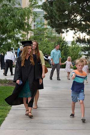Graduates with their families at Brigham Young University-Idaho.