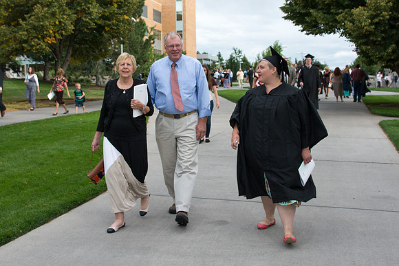 Graduates with their families at Brigham Young University-Idaho.