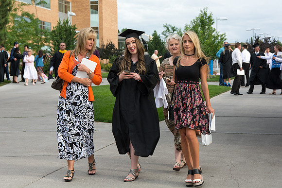 Graduates with their families at Brigham Young University-Idaho.