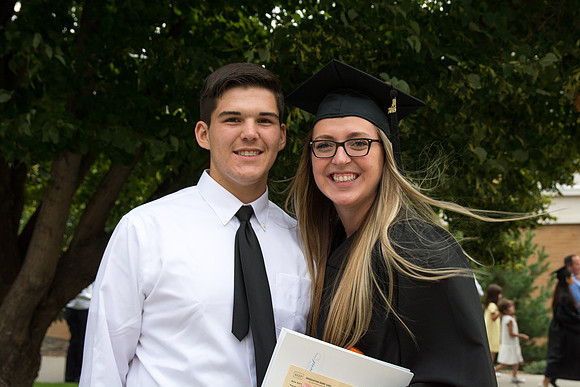 Graduates with their families at Brigham Young University-Idaho.