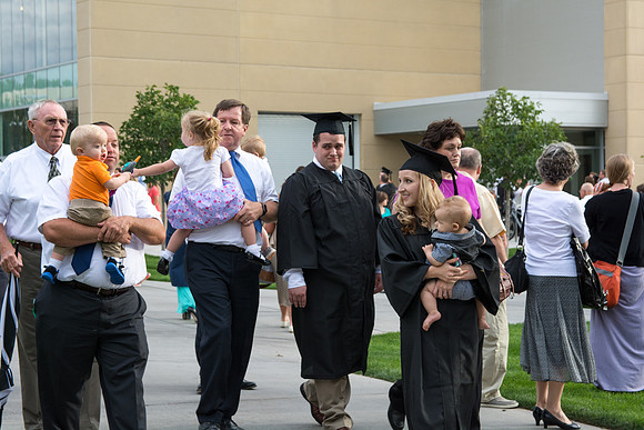 Graduates with their families at Brigham Young University-Idaho.