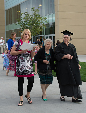 Graduates with their families at Brigham Young University-Idaho.