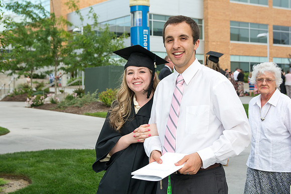 Graduates with their families at Brigham Young University-Idaho.
