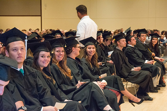 Graduates of the College of Language and Letters before commencement ceremony.
