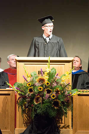 Austin Peterson, an International Studies major, addresses graduates of the College of Laguage and Letters. Photo by Ryan Chase.