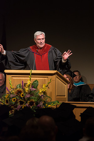Edwin A. Sexton, Assosiate Academic Vice President for Cirriculum and Online Learning, addresses graduates of the College of Laguage and Letters. Photo by Ryan Chase.