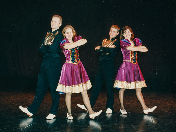 Folk dancers perform.