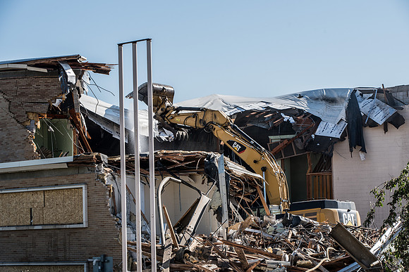 Big D Construction demolishing the Kirkham building during Summer break.