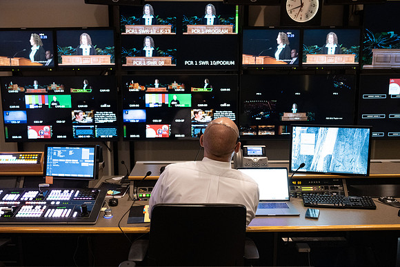 Behind the scenes of devotional in the I-Center.