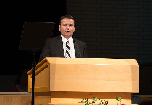 Brian Howard gives the first devotional during the summer term in the Taylor chapel.