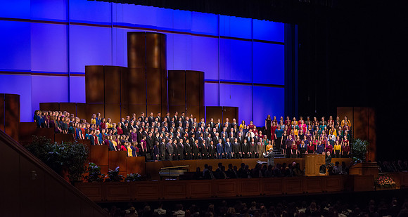 Choir sings musical number for Special Devotional in the BYU-Idaho Center With Elder Ronald A Rasband.