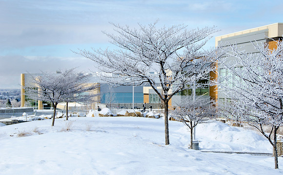 Winter at BYU-Idaho campus. Hyrum Manwaring Center and BYU-Idaho Center.
