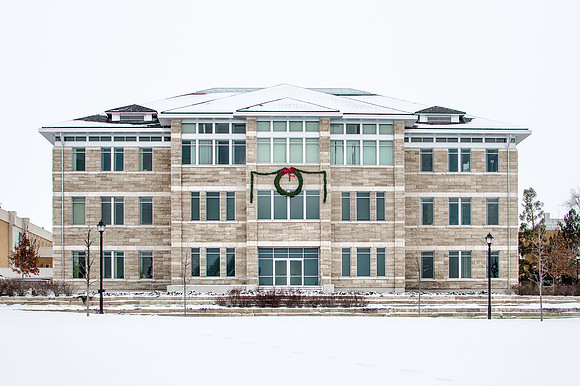 Winter and Christmas scenes on campus with fresh fallen snow
